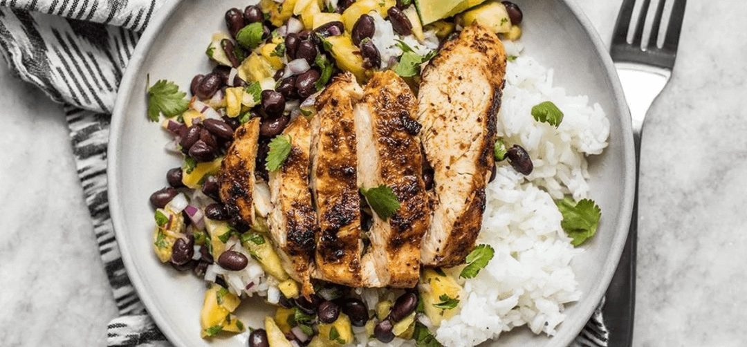 Jerk Chicken with Pineapple Black Bean Salsa Recipe 01