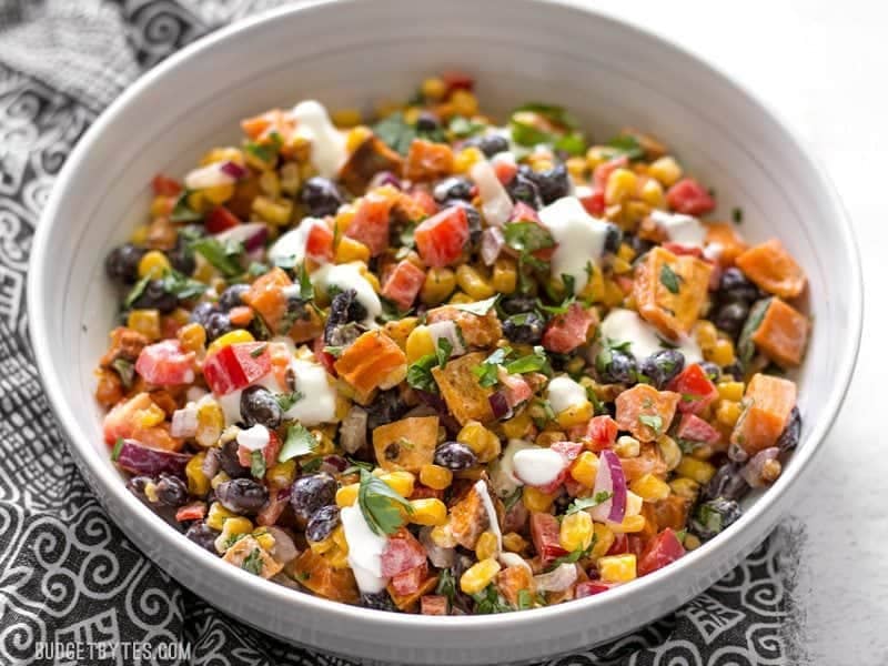 Recipe Roasted Sweet Potato Rainbow Salad Lime Crema 01
