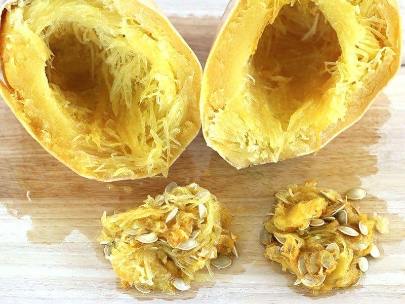 Scoop out Spaghetti Squash seeds
