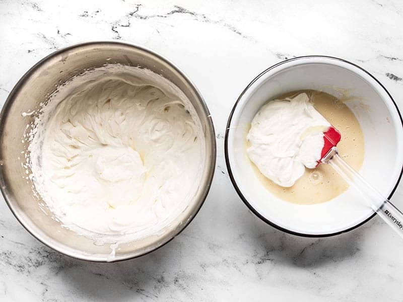 A little whipped cream added to the bowl of sweetened condensed milk