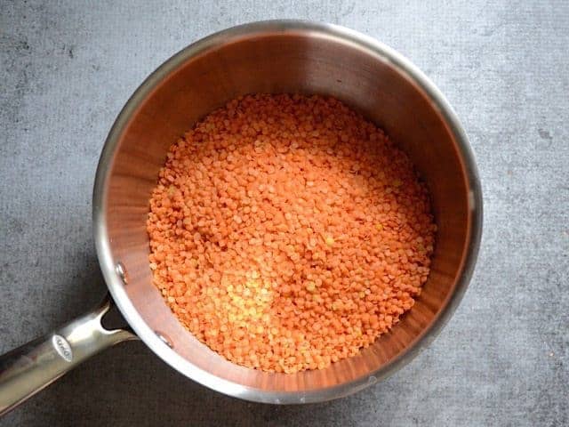 Dry Red Lentils in pan 