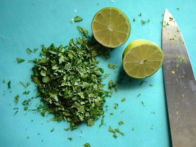 Cilantro and Lime being chopped up 