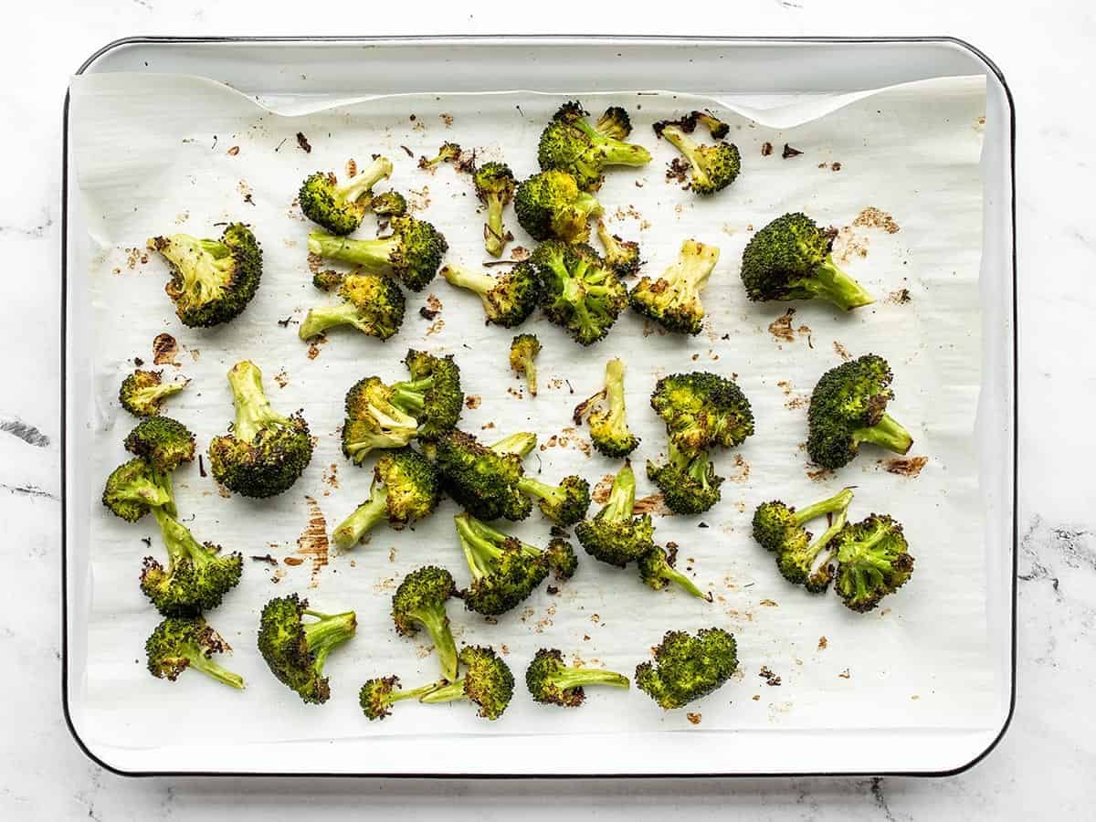 roasted broccoli on the sheet pan