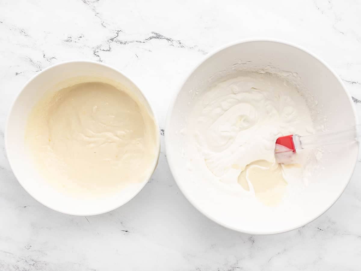 Folding condensed milk and whipped cream together