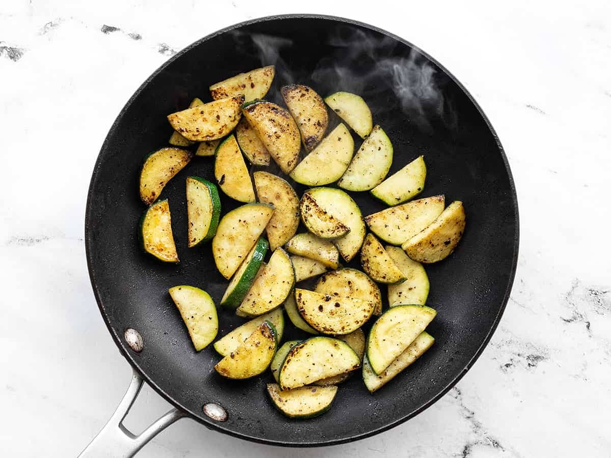 Cooked zucchini in the skillet
