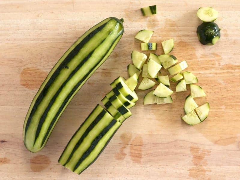Partially Peeled and Chopped Cucumber