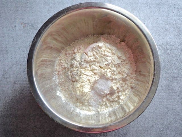 Dry Ingredients in a metal mixing bowl