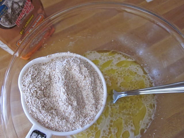 stone ground whole wheat flour to be stirred into wet ingredient mixture 