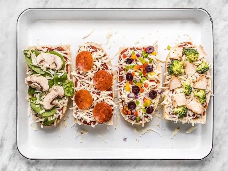 Customized toppings added to French Bread Pizza