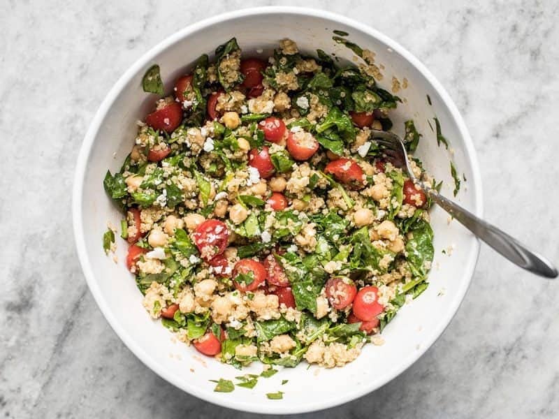 Finished Spinach Chickpea and Quinoa Salad