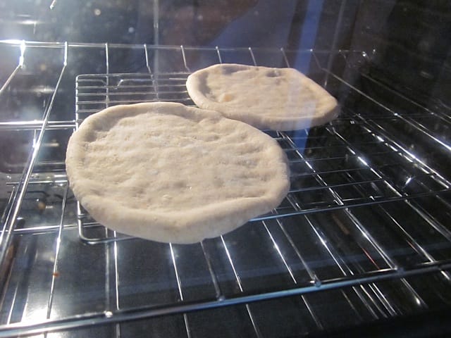 pita dough baking inside oven 