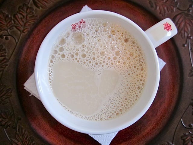 top view of homemade chai concentrate in mug 