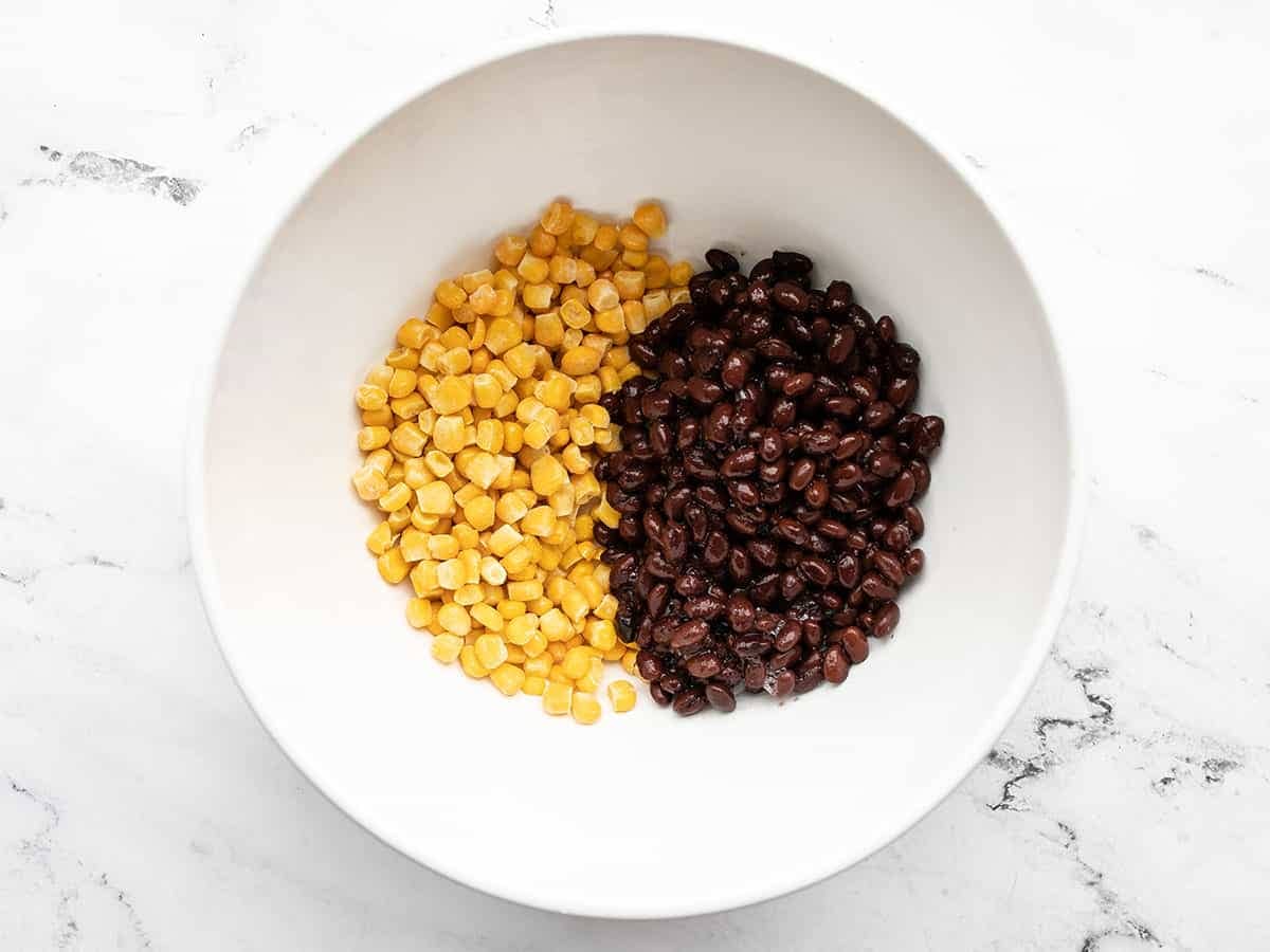 Corn and black beans in a bowl
