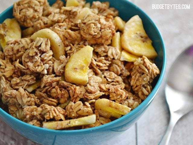 Bowl of Banana Nut Granola with spoon on the side 