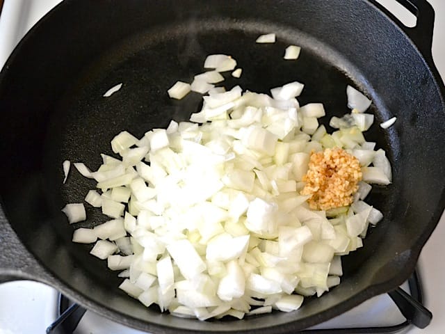 onions and garlic in skillet 