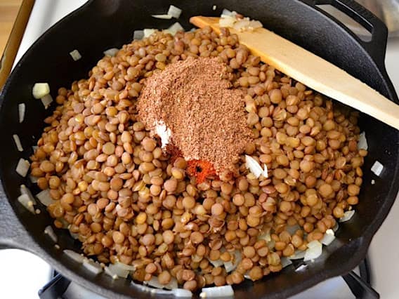 all ingredients combined in skillet 