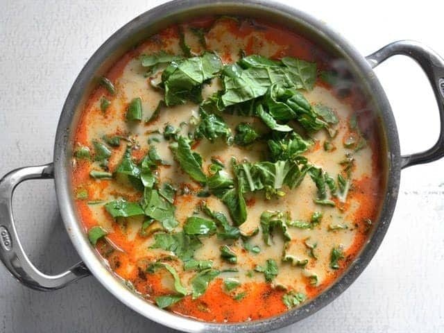 Add Leafy Greens to soup to wilt