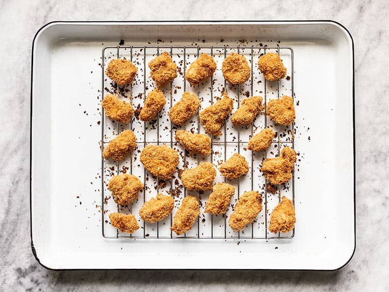 Baked Chicken Nuggets on the baking sheet