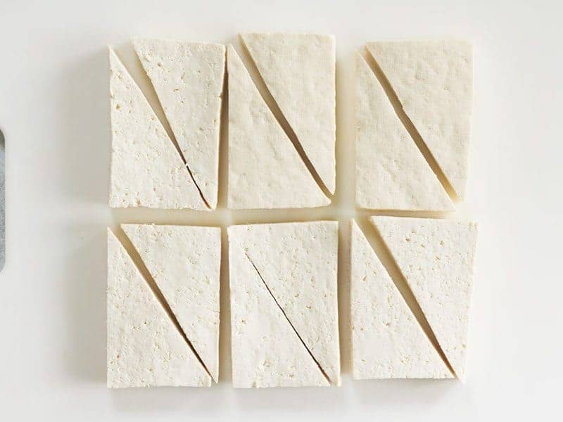Slice Tofu slices into Triangles