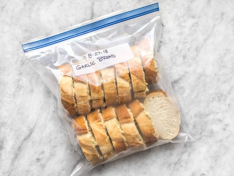 Garlic Bread slices in a freezer bag