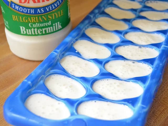 Buttermilk poured into ice tray 