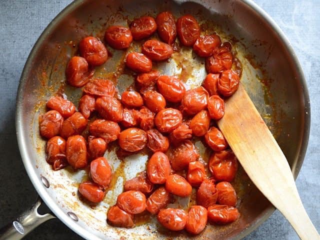 Blistered Tomatoes in the skillet